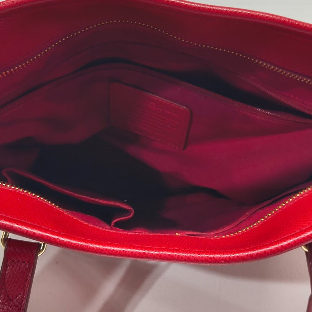 Coach Leather City Tote Bag Red City Zip Carry All Cross Grain Please Read - Picture 11 of 14